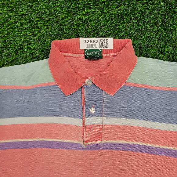 Vintage 90s IZOD Polo Shirt Large 23x28 Faded Stripes - Picture 3 of 13